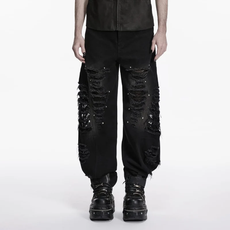 Punk-Hose für Herren mit Nieten, Mesh-Einsätzen und zerrissenem Design