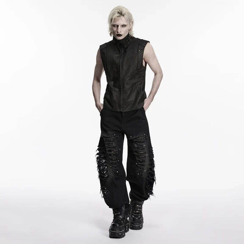 Punk-Hose für Herren mit Nieten, Mesh-Einsätzen und zerrissenem Design