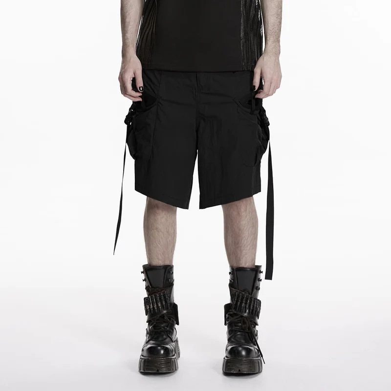 Schwarze Punk-Shorts für Herren mit großen Taschen und Trägern