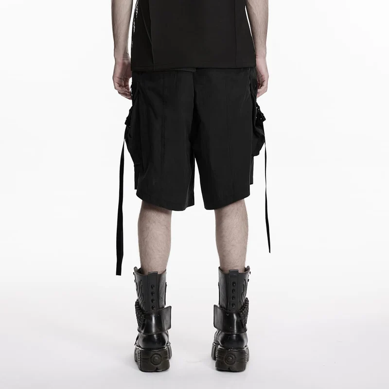 Schwarze Punk-Shorts für Herren mit großen Taschen und Trägern