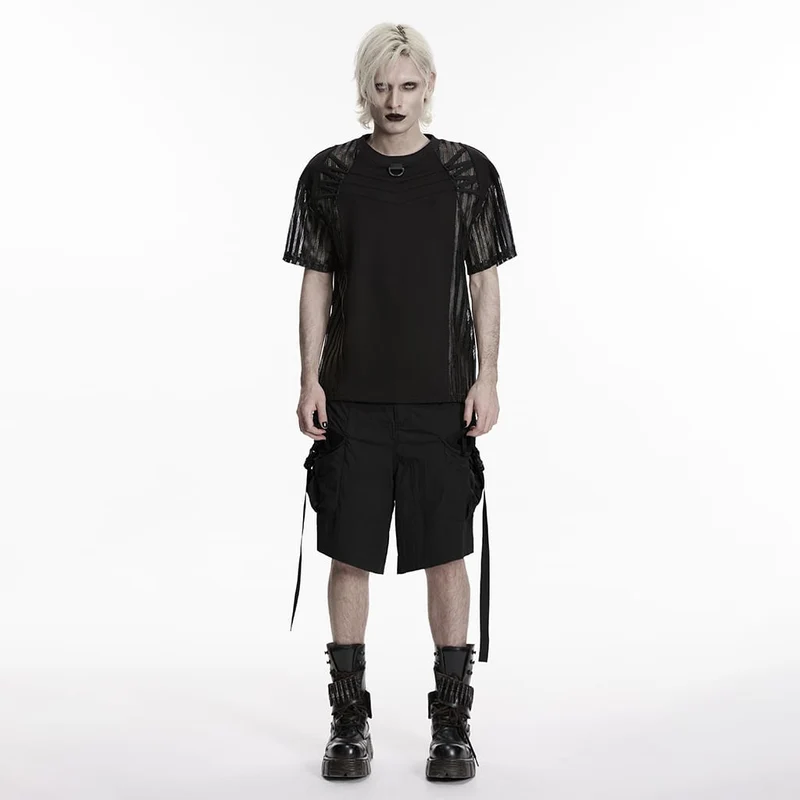 Schwarze Punk-Shorts für Herren mit großen Taschen und Trägern