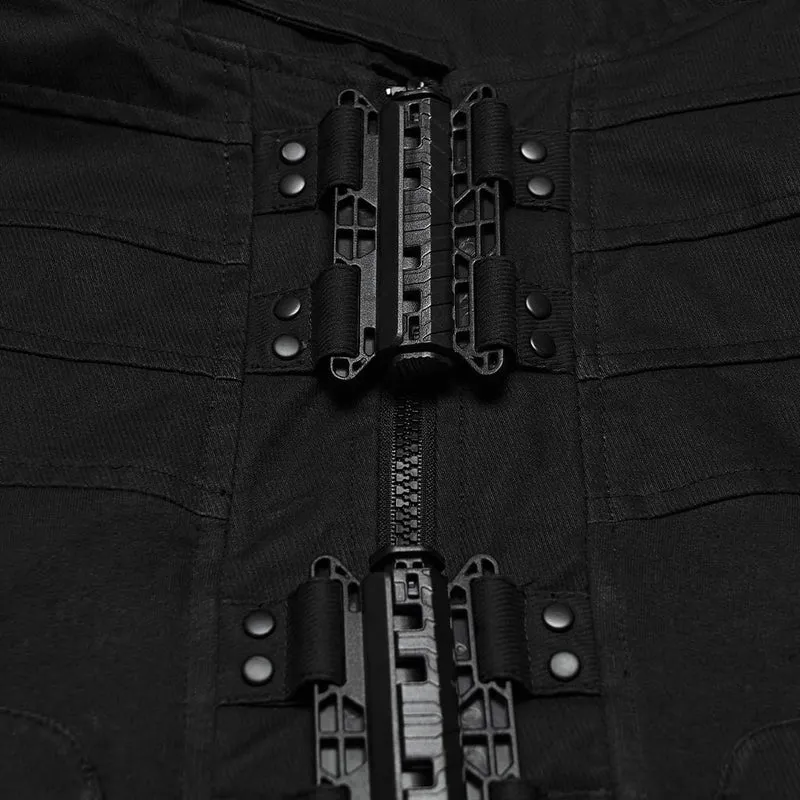 Punk-Weste für Herren mit aufgesetzten Taschen, verstellbarem Kragen, schwarz