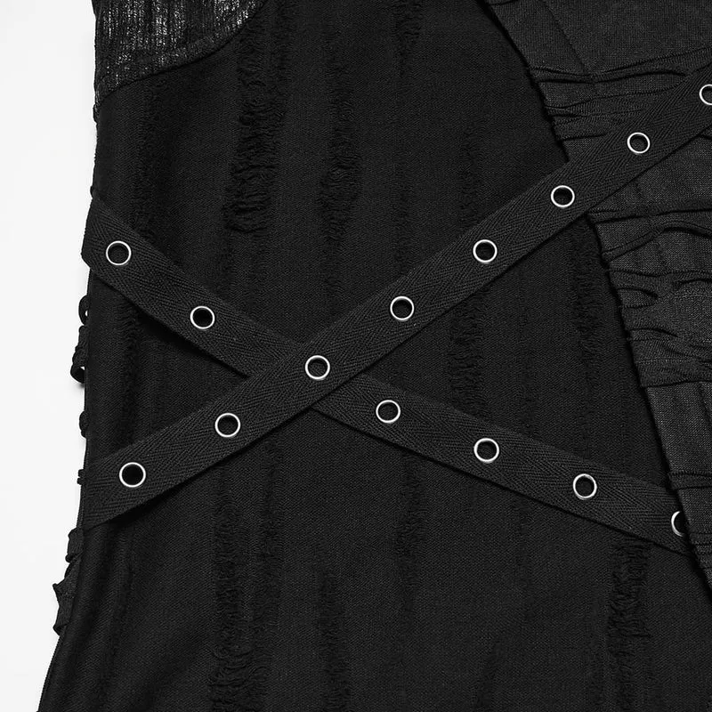 Schwarzes Punk-Tanktop mit Ösenriemen und Kapuze für Herren