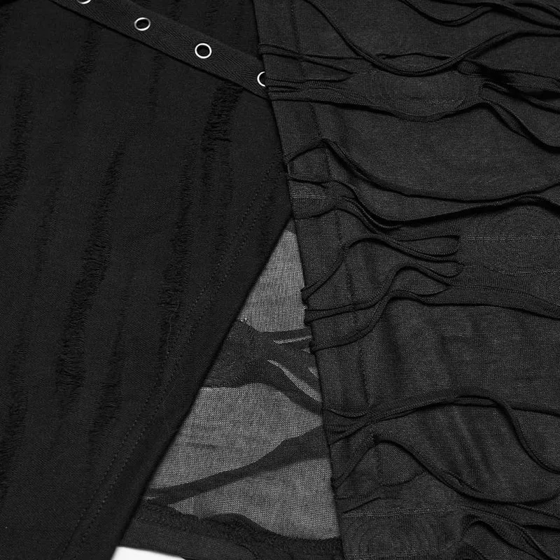 Schwarzes Punk-Tanktop mit Ösenriemen und Kapuze für Herren