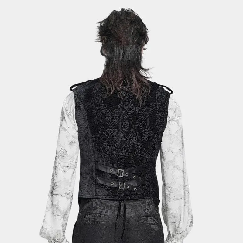 Gothic-Weste für Herren mit Rüschen, einreihig, Stehkragen