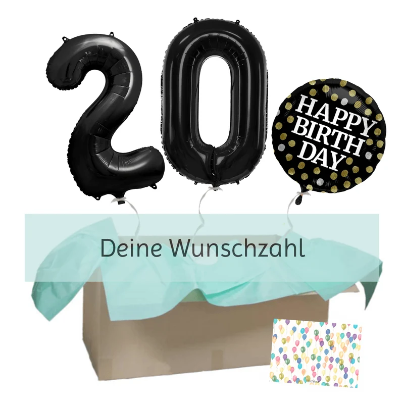 Heliumballon-Geschenk "Happy Birthday" Sparkling Black XXL Set Deluxe