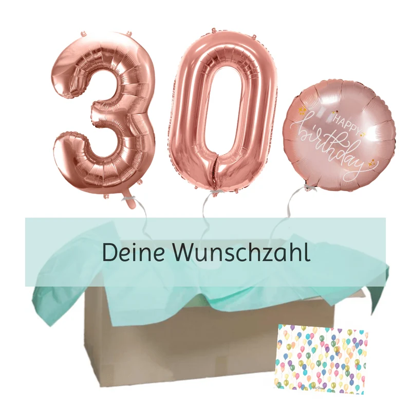 Heliumballon-Geschenk "Happy Birthday" Roségold XXL Set Deluxe