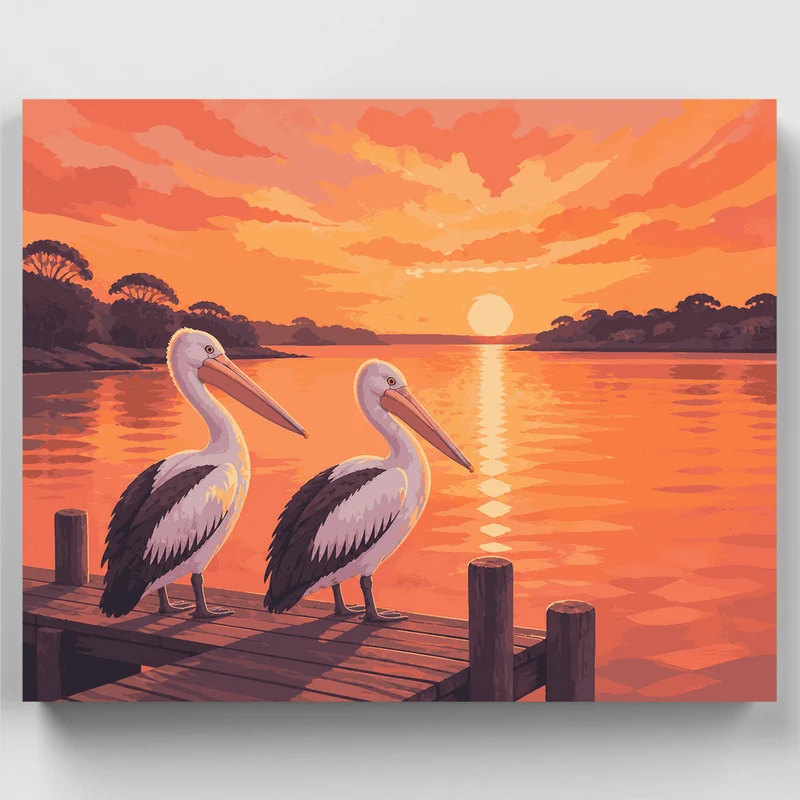 Mandurah Pelicans at Sunset - Paint by Numbers Kit