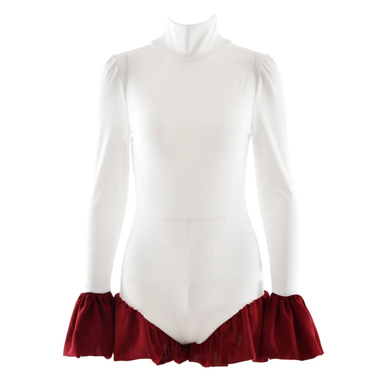 High neck long flared sleeve zip-up contrast romper