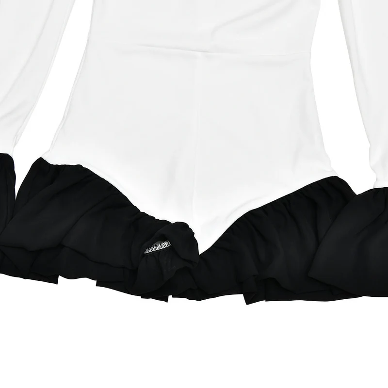 High neck long flared sleeve zip-up contrast romper