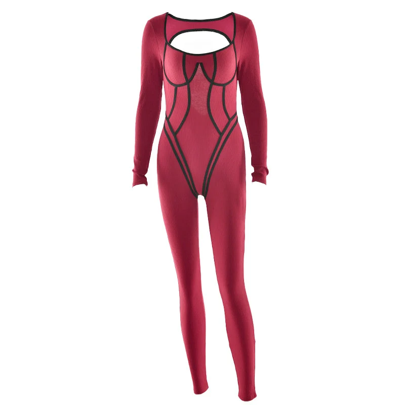 Backless long sleeve low cut jumpsuit