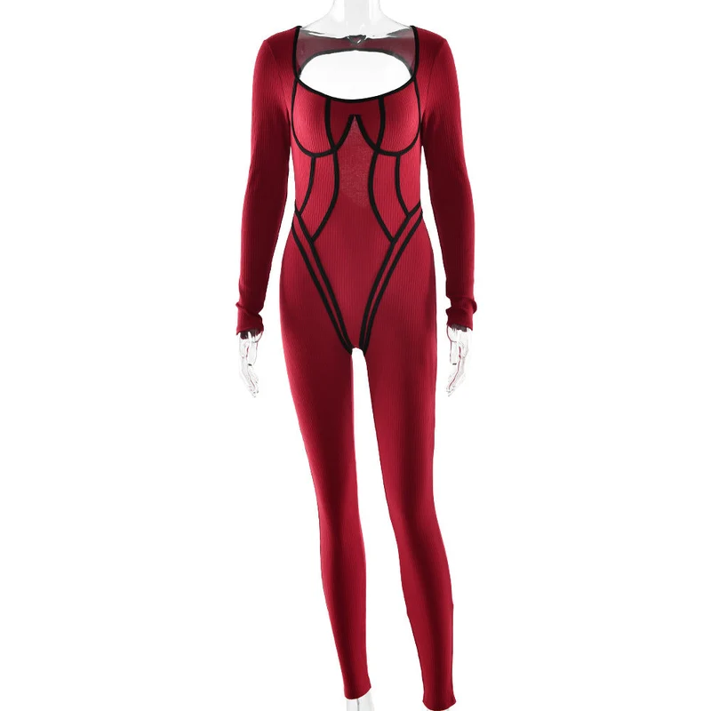 Backless long sleeve low cut jumpsuit