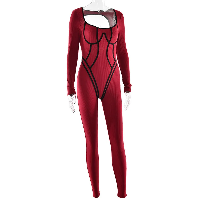 Backless long sleeve low cut jumpsuit
