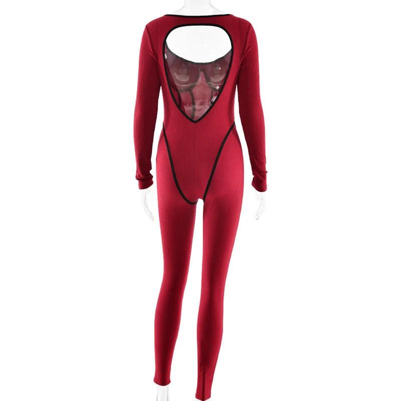 Backless long sleeve low cut jumpsuit