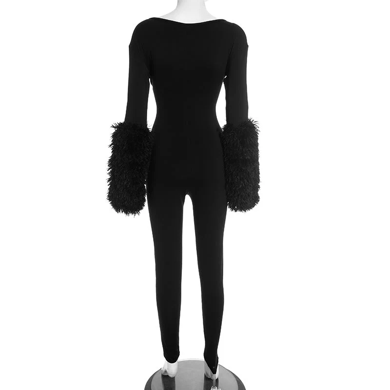 Cut out long sleeve v neck jumpsuit