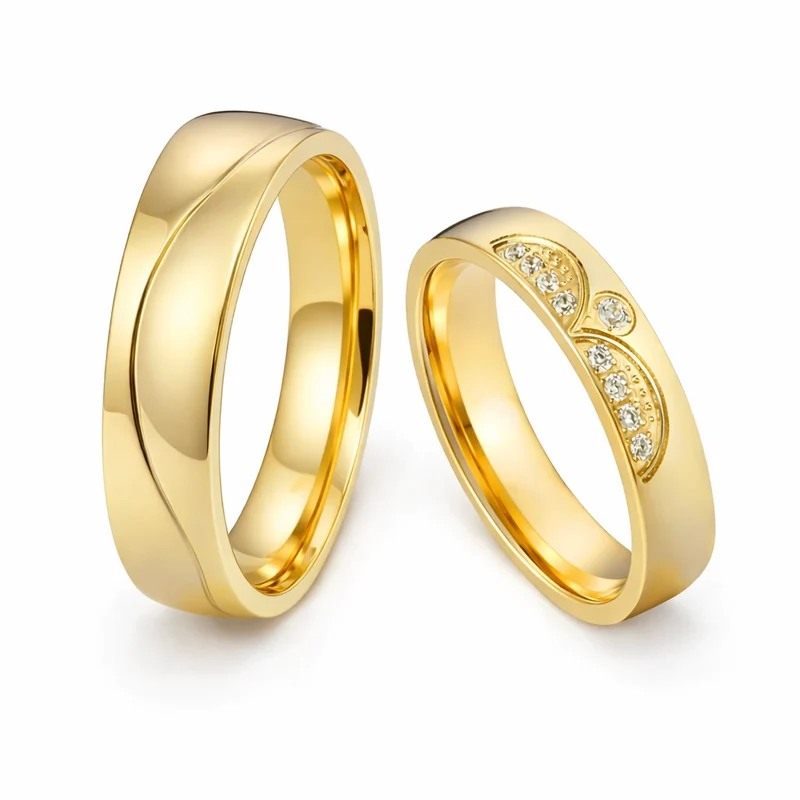 Unique Couple Wedding Ring Set Gold