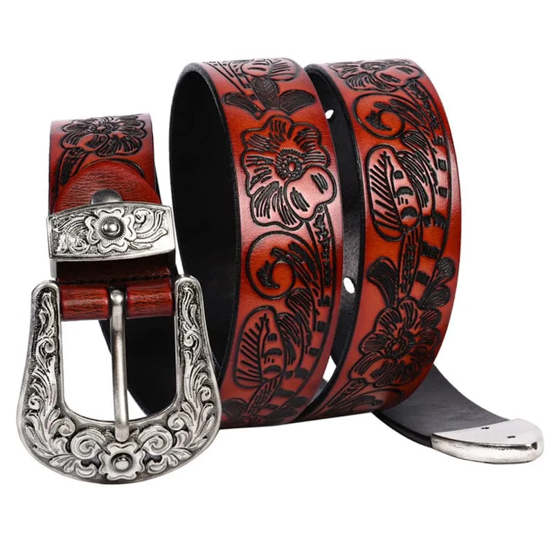 Herren-Gürtel im Gothic-Retro-Stil mit Blumenprägung
