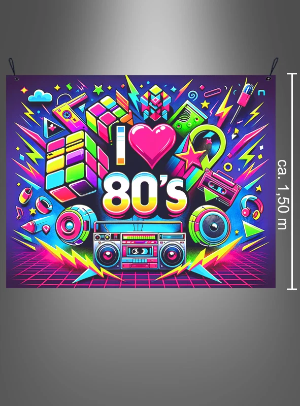 UV 80er Jahre 150x185cm Stoffbanner Party Deko waschbar