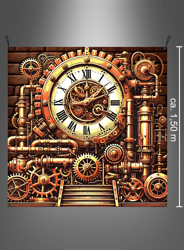 Steampunk Uhr Hintergrund 150x150cm Deko waschbar