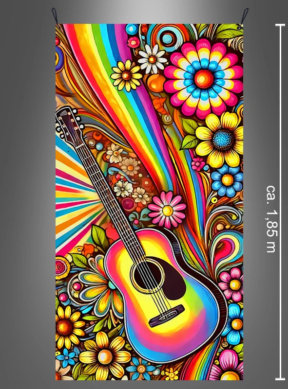 70er Hippie Gitarre 100x185cm Hintergrund Deko waschbar