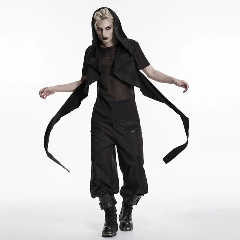 Unisex Punk-Kapuzenweste mit Ösen, Schwarz