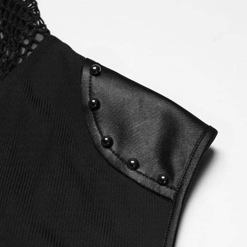 Schwarzes Punk-Tanktop für Herren mit Schnürung und Patchwork-Muster, Kapuze