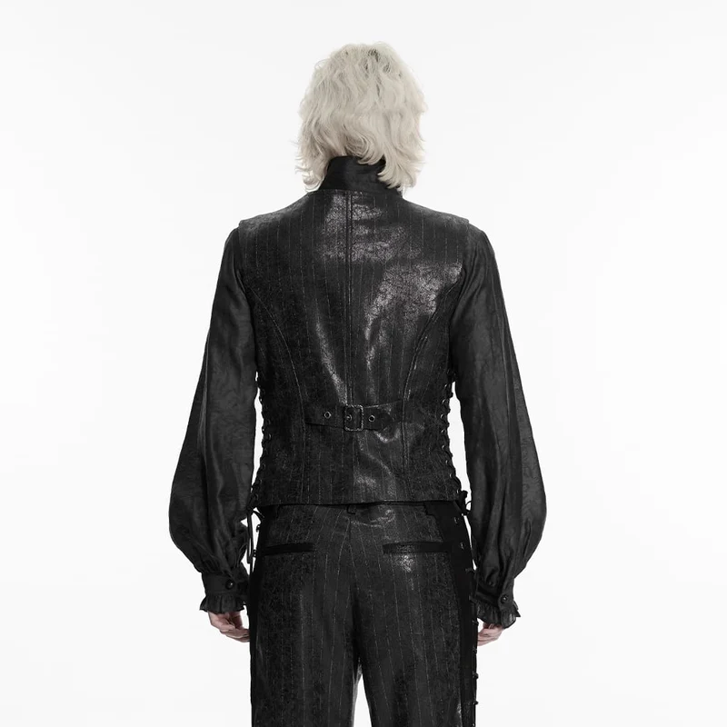 Herren-Steampunk-Weste mit asymmetrischem Verschluss, Schnallenverschluss und Nadelstreifenmuster, Schwarz