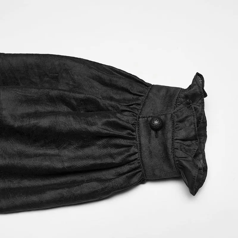 Schwarzes Herren-Langarmhemd mit Gothic-Jacquardmuster und Lagenlook