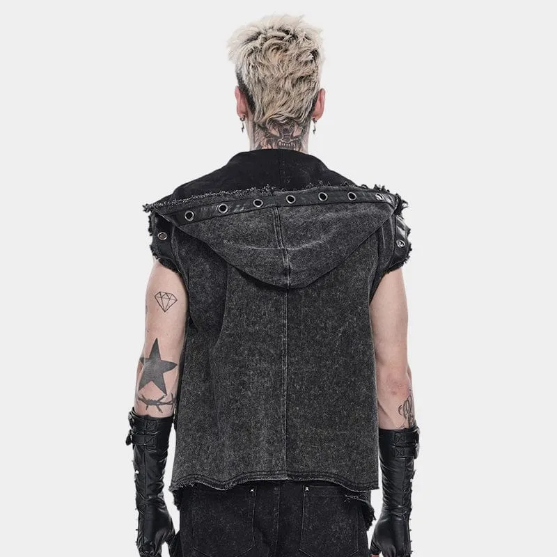 Punk-Herrenweste mit Ösen und Kapuze