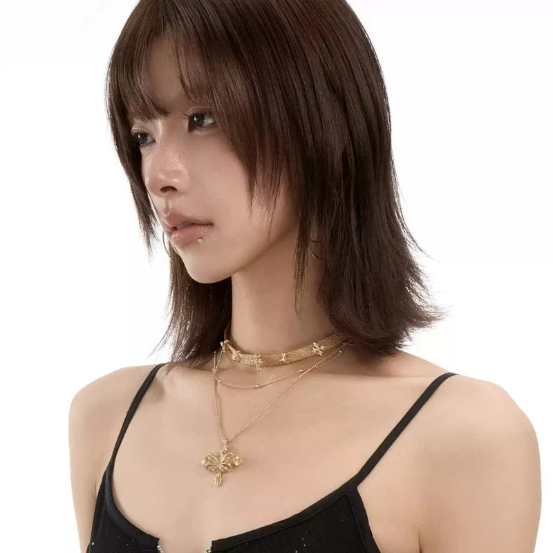Grunge-Kette mit mehreren Lagen für Damen mit Kreuzmotiv
