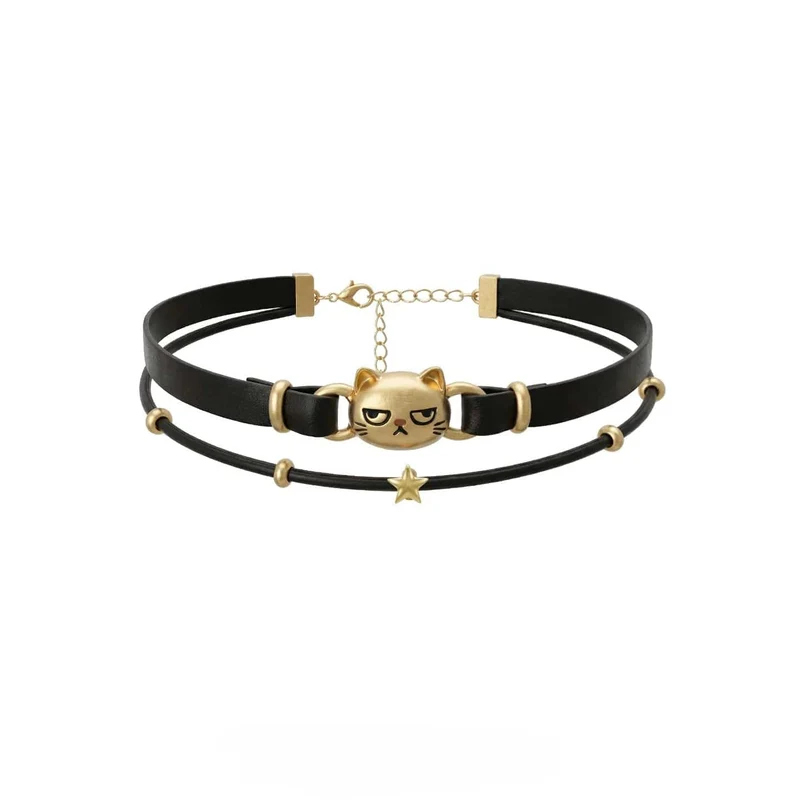 Grunge-Choker für Damen mit unglücklicher Katze, doppellagig