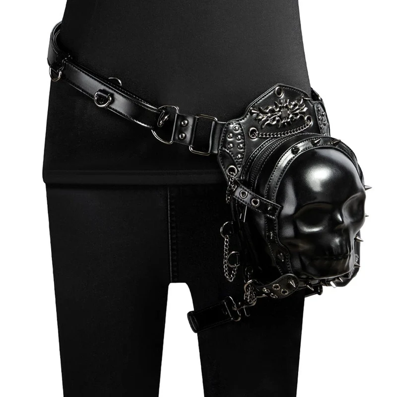 Unisex Punk Nietenbesetzte Totenkopf-Kettentasche