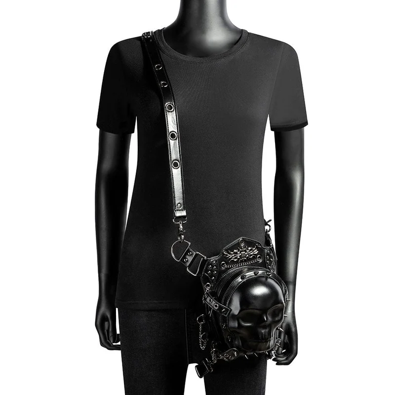 Unisex Punk Nietenbesetzte Totenkopf-Kettentasche