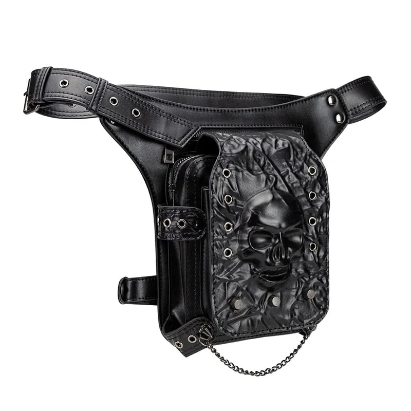 Unisex Punk-Tasche mit Ösennieten und Totenkopfmotiv