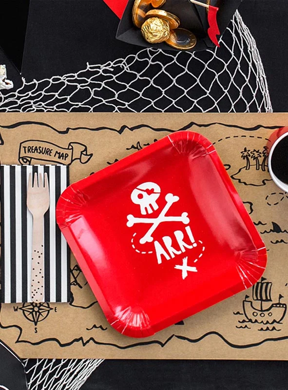 6 Rote Pappteller Piratenparty 20cm