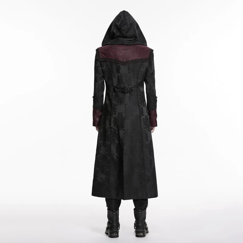 Herren-Kapuzenmantel im Punk-Stil mit Jacquard-Stickerei, schwarz-rot