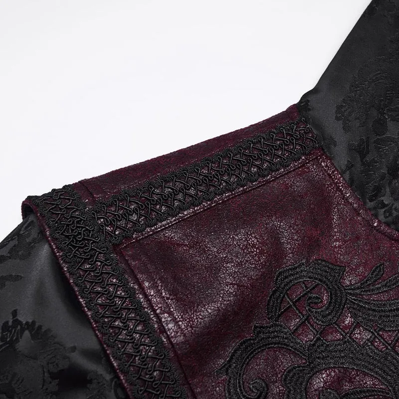 Herren-Kapuzenmantel im Punk-Stil mit Jacquard-Stickerei, schwarz-rot