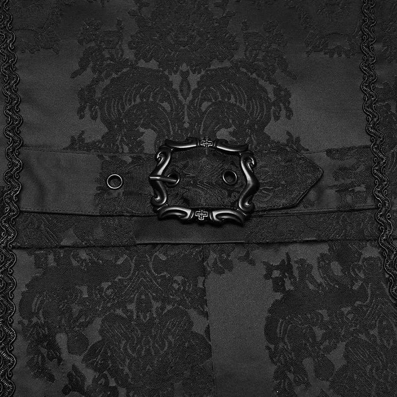 Herren-Kapuzenmantel im Punk-Stil mit Jacquard-Stickerei, schwarz-rot