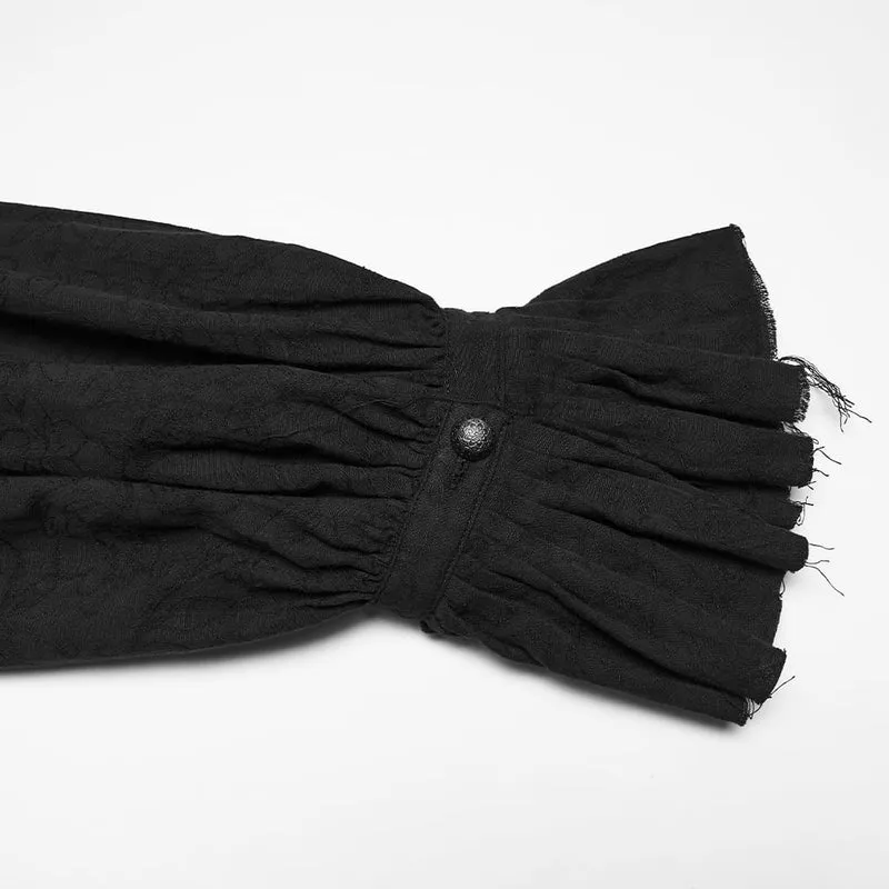 Schwarzes Herrenhemd aus gotischem Jacquard-Stoff mit Bischofsärmeln und abnehmbarer Krawatte