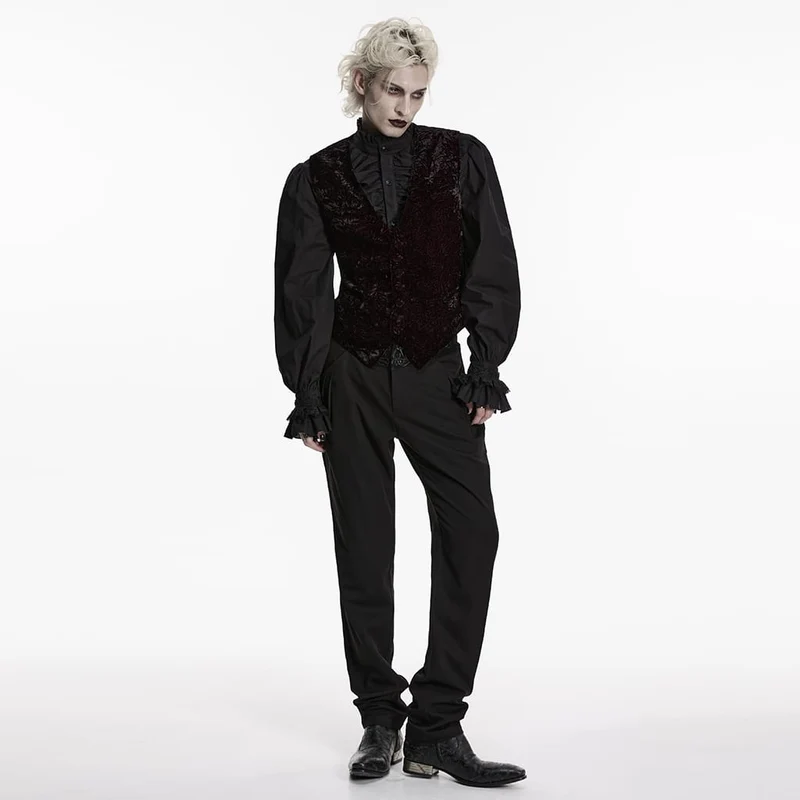 Gothic-Weste für Herren mit Schnallenverschluss, Retro-Samt, Schwarz-Rot
