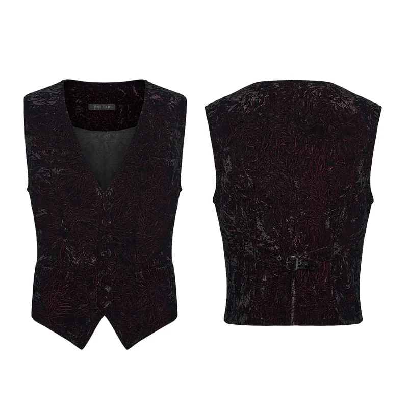 Gothic-Weste für Herren mit Schnallenverschluss, Retro-Samt, Schwarz-Rot