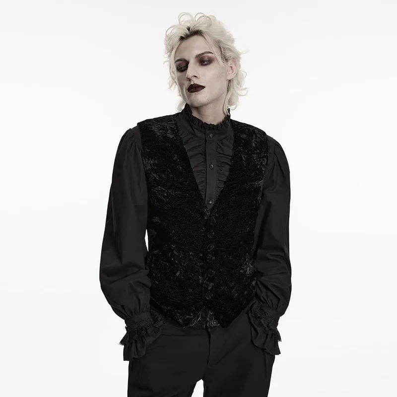 Schwarze Retro-Samtweste für Herren im Gothic-Stil mit Schnallenverschluss