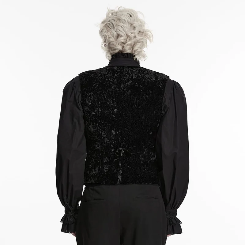 Schwarze Retro-Samtweste für Herren im Gothic-Stil mit Schnallenverschluss
