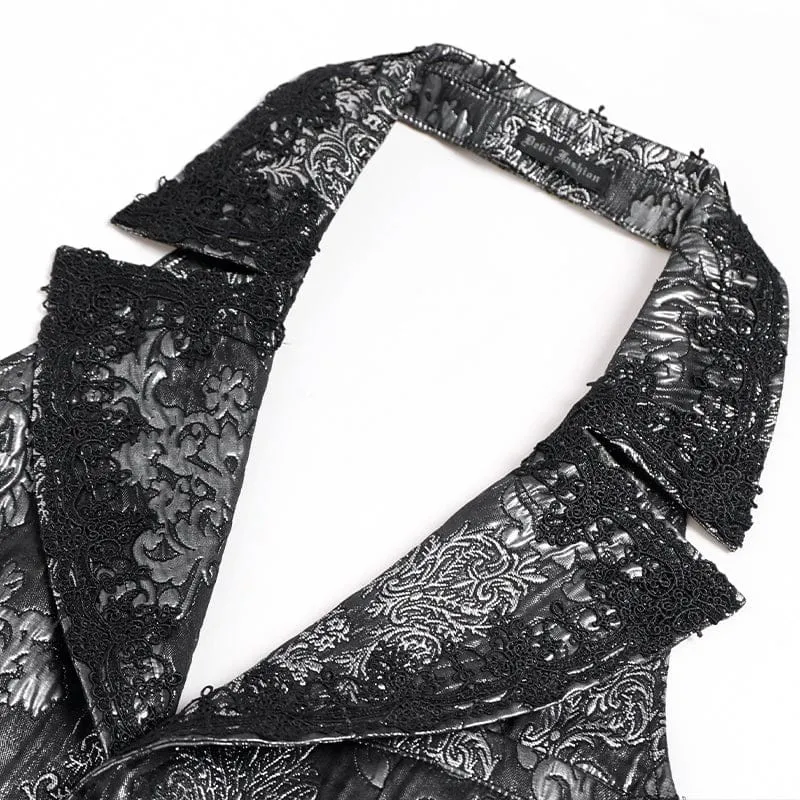 Herren-Weste im Gothic-Jacquard-Stil, einreihig, Neckholder, Silber