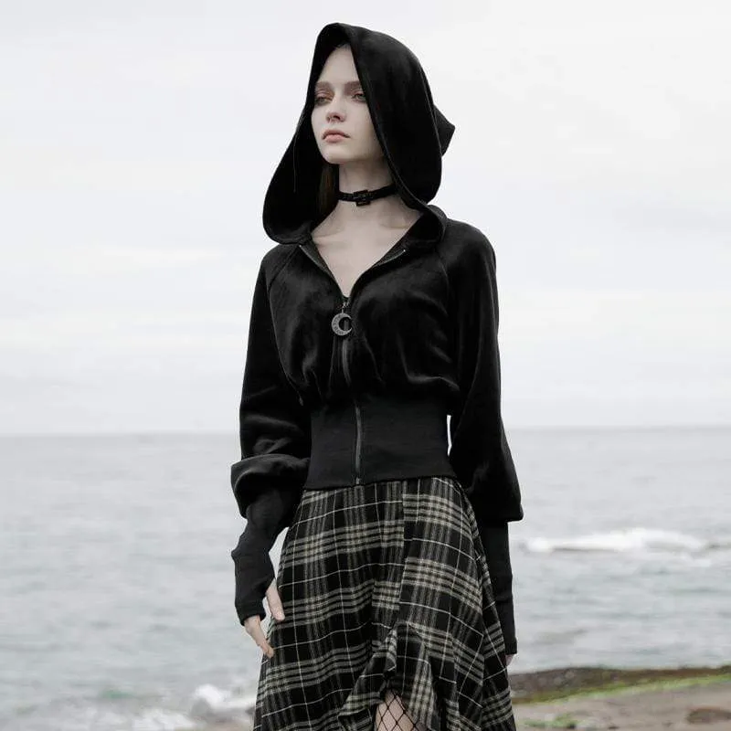 Damen Grunge Witch Hood Mitt Reißverschlussjacken