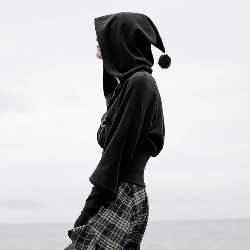 Damen Grunge Witch Hood Mitt Reißverschlussjacken