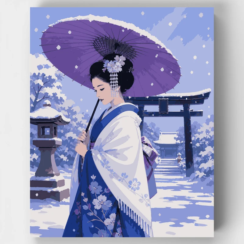Violet Umbrella Geisha - Paint by Numbers Kit
