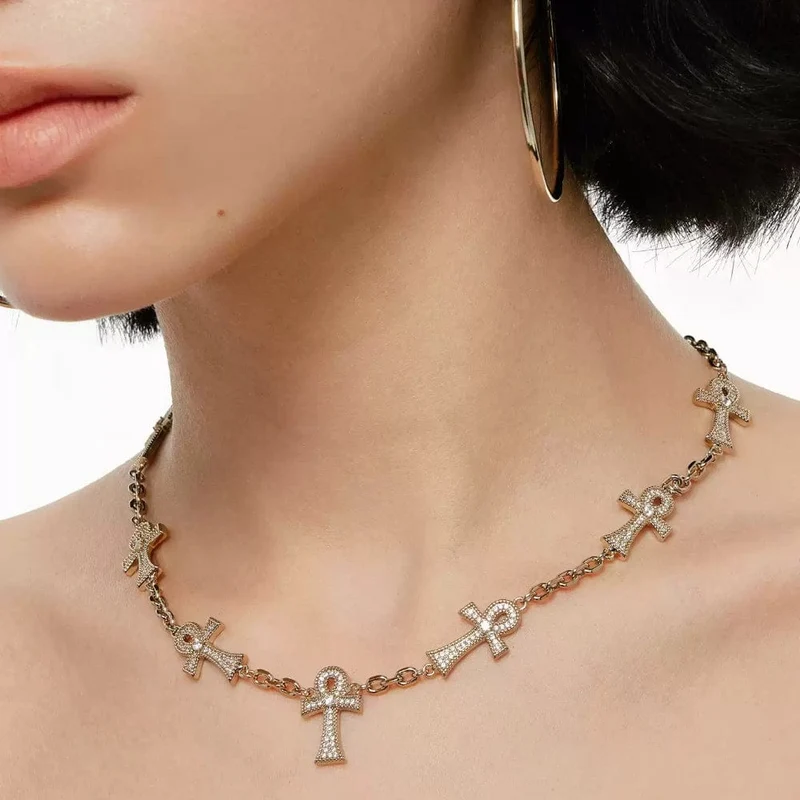 Grunge-Diamant-Kreuzketten-Halskette für Damen