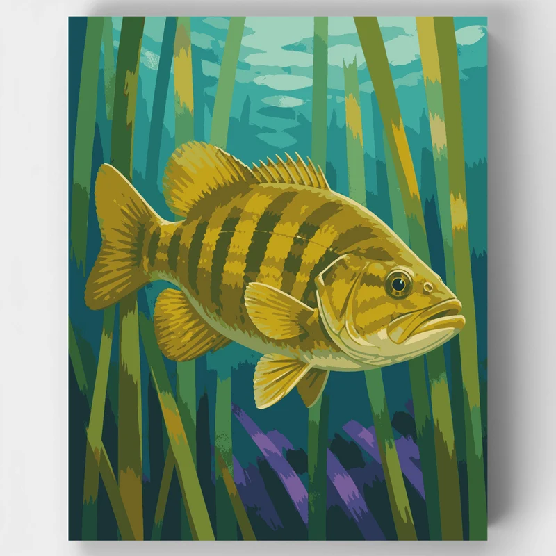 Bronze Bass Among Reeds - Paint by Numbers Kit