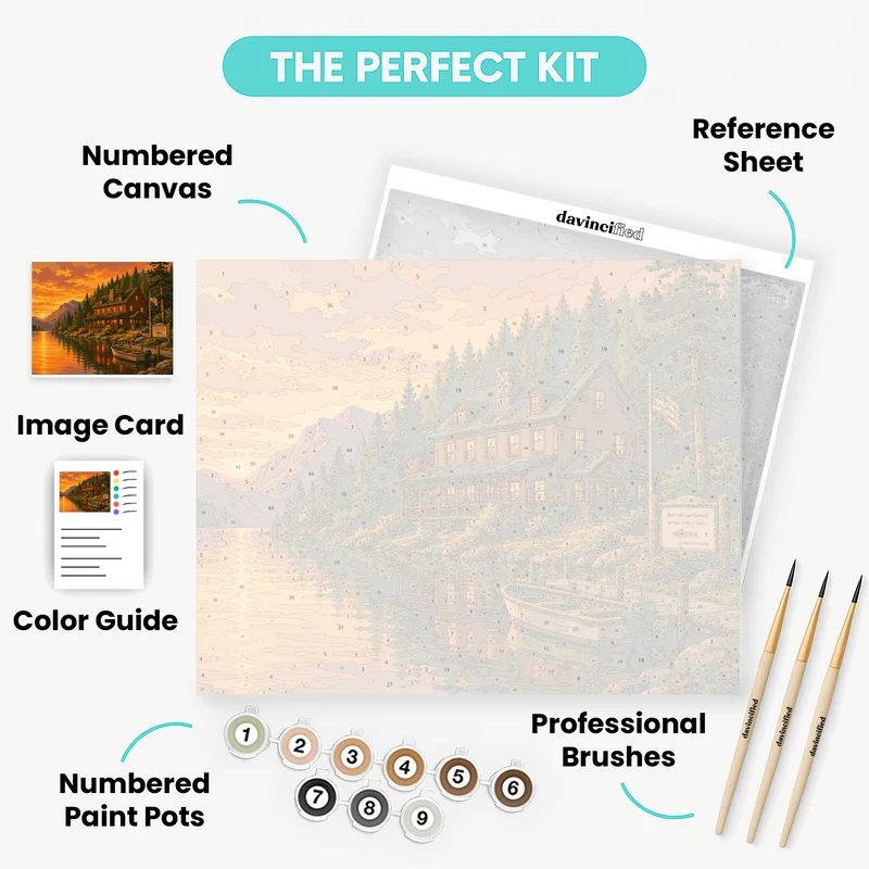 Bass Lake Lodge at Sunset - Paint by Numbers Kit